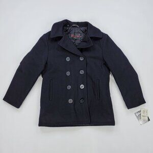 SCHOTT Quilted Lined Wool Pea Coat Jacket Womens Size Medium Black/Dark Navy